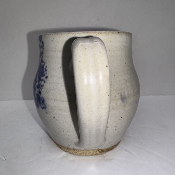 Studio Pottery Handmade Pitcher Signed Blue White Cottagecore Farmhouse Organic - Picture 5 of 6